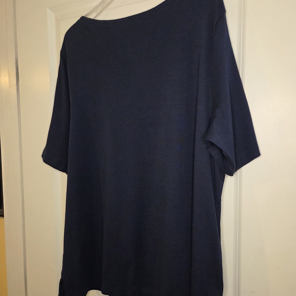 Karen Scott Navy 100% Cotton With Cut- Out Sleeves SZ 2X Preloved - Picture 9 of 11